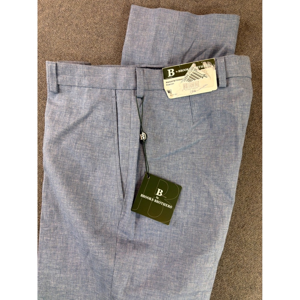 Brooks Brothers Dress Pants Boys 18R Blue Linen Flat Front Adjustable Waist